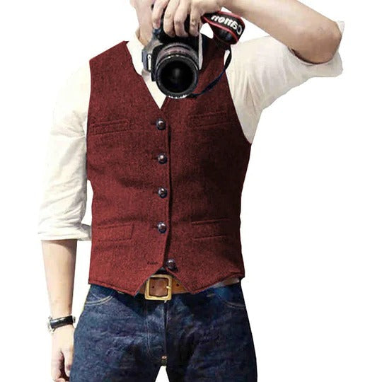 Gilet En Denim Pour Homme Avec Fermeture Par Boutons Et Poches Pratiques Pour Une Superposition Décontractée Polyvalente