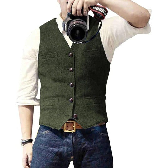 Gilet En Denim Pour Homme Avec Fermeture Par Boutons Et Poches Pratiques Pour Une Superposition Décontractée Polyvalente