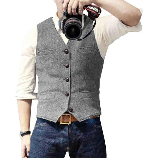 Gilet En Denim Pour Homme Avec Fermeture Par Boutons Et Poches Pratiques Pour Une Superposition Décontractée Polyvalente