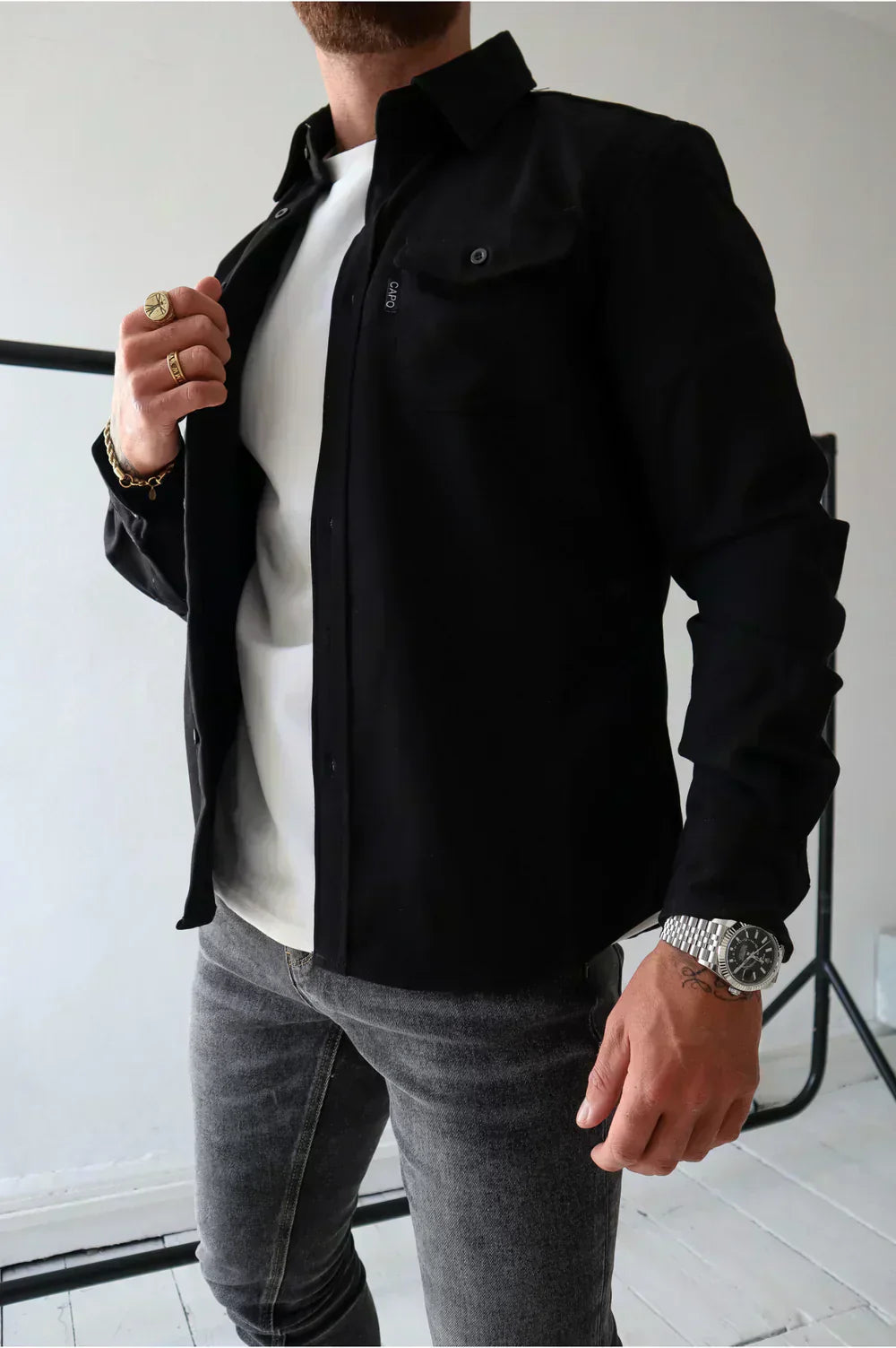Chemise Overshirt Homme En Coton Mélangé, Coupe Décontractée, Manches Longues, Boutonnage Avant, Parfaite Pour Le Layering