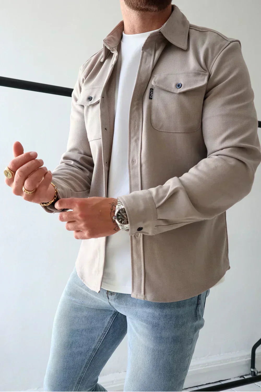 Chemise Overshirt Homme En Coton Mélangé, Coupe Décontractée, Manches Longues, Boutonnage Avant, Parfaite Pour Le Layering