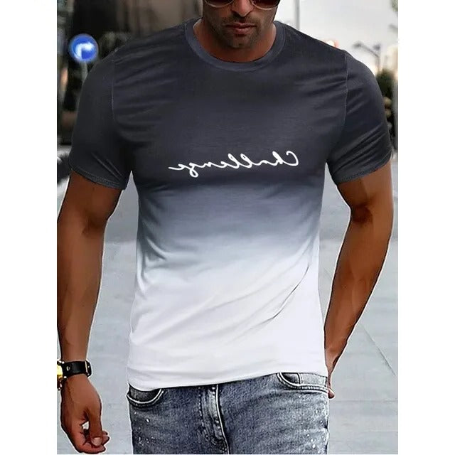 Amawinc T Shirt Homme Dégradé Manche Courte Noir Vers Rouge Ombre Pour Style Quotidien Moderne
