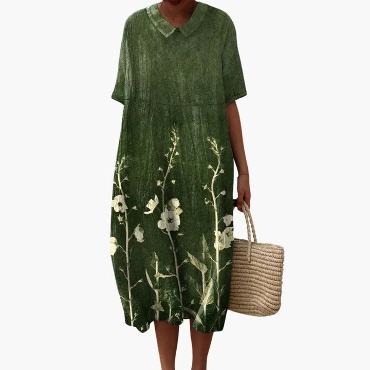 Robe Amawinc D'Été Pour Femmes Fluide Respirant Motif Fleuri Col V Manches Courtes