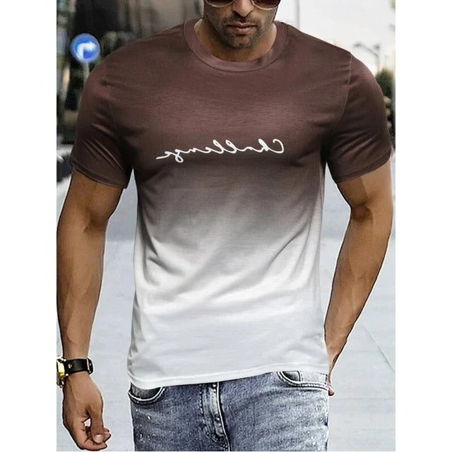 Amawinc T Shirt Homme Dégradé Manche Courte Noir Vers Rouge Ombre Pour Style Quotidien Moderne
