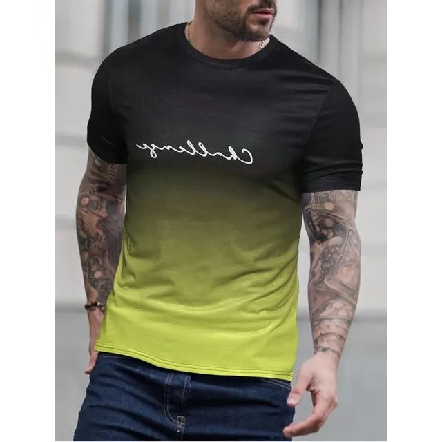 Amawinc T Shirt Homme Dégradé Manche Courte Noir Vers Rouge Ombre Pour Style Quotidien Moderne