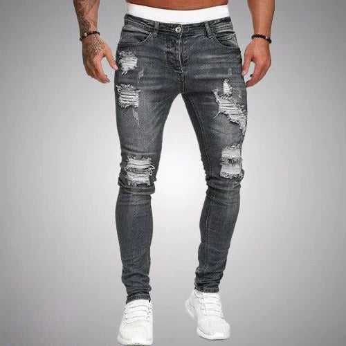 Amawinc Slim Fit Jean Déchiré Denim Distress Pour Looks Modernes Décontractés Et Style Quotidien