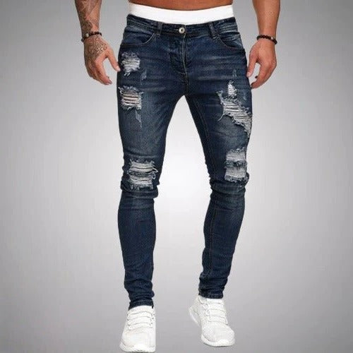Amawinc Slim Fit Jean Déchiré Denim Distress Pour Looks Modernes Décontractés Et Style Quotidien