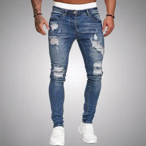 Amawinc Slim Fit Jean Déchiré Denim Distress Pour Looks Modernes Décontractés Et Style Quotidien