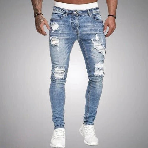 Amawinc Slim Fit Jean Déchiré Denim Distress Pour Looks Modernes Décontractés Et Style Quotidien