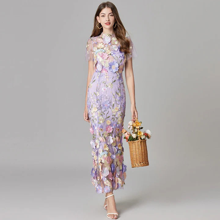 Robe Sans Manches Fleurie pour Femme Midi Élégante Idéale Mariages Réceptions Jardin