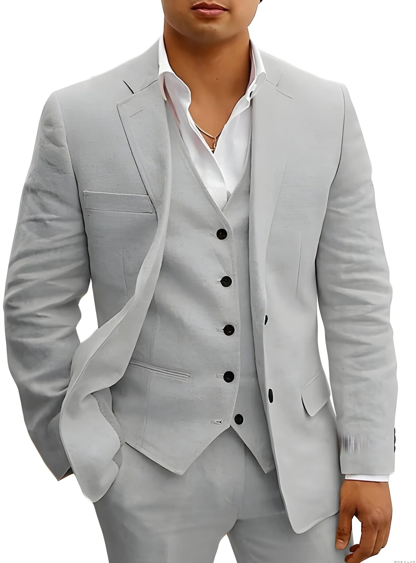 Costume Homme Trois Pièces Léger Été Pour Mariages Fêtes Plage Veste Gilet Pantalon