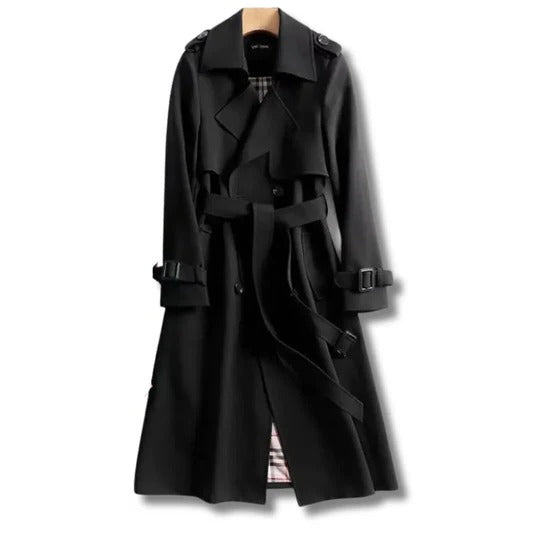 Manteau Trench Long Imperméable Pour Temps Froids À Taille Ajustable Et Poignets Réglables