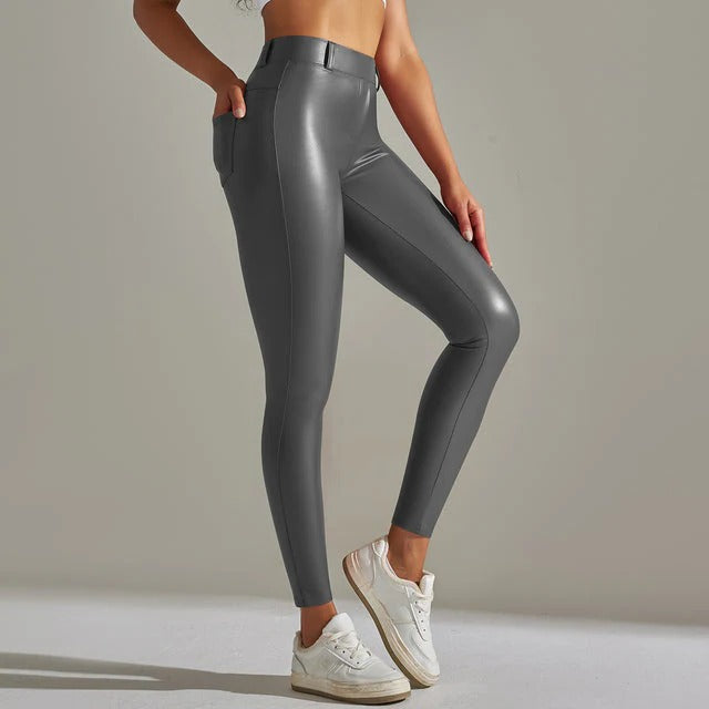 Leggings Taille Haute À Finition Brillante Lycra Stretch Pour Un Look Moderne Et Stylé