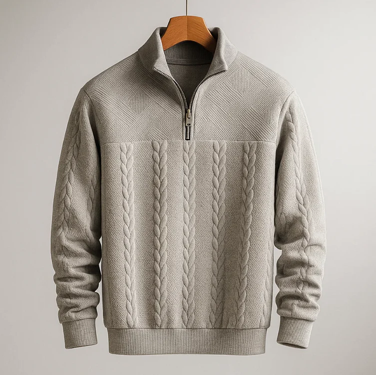Pull Maille Cable Preston Col Zippé Quart Confort Durable En Coton Jacquard Premium