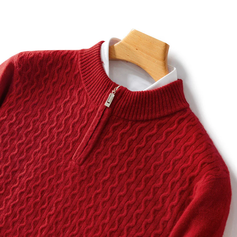 Pull Homme Levano En Cachemire À Demi Zip Avec Tricot Cable Léger Pour Superposer