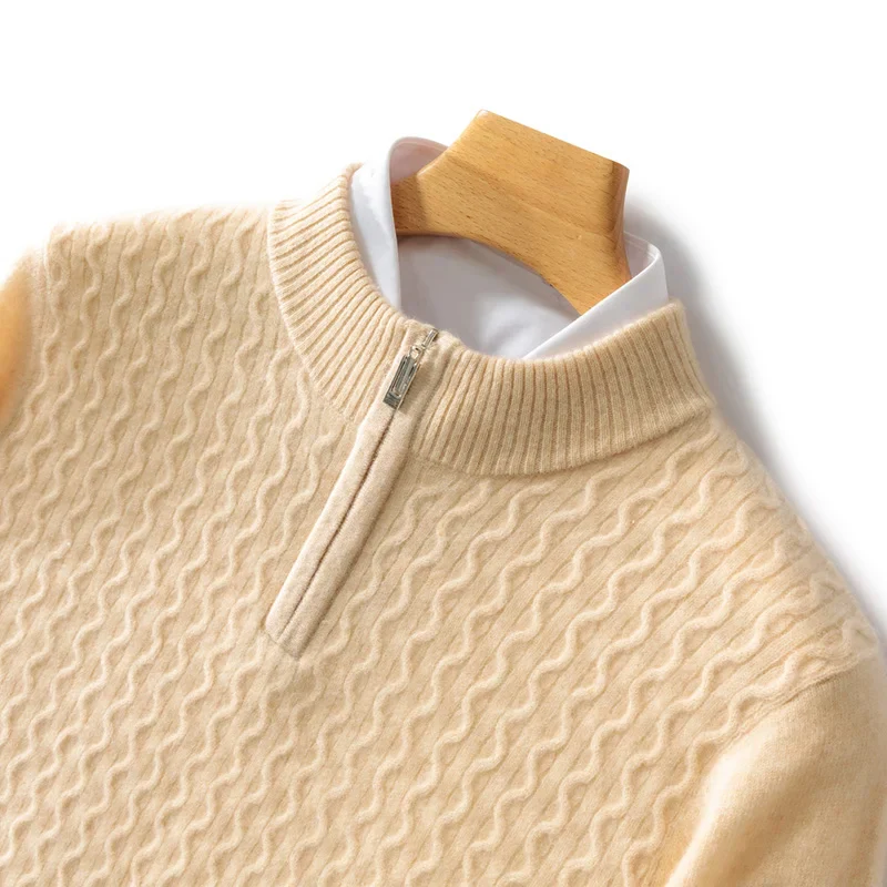 Pull Homme Levano En Cachemire À Demi Zip Avec Tricot Cable Léger Pour Superposer