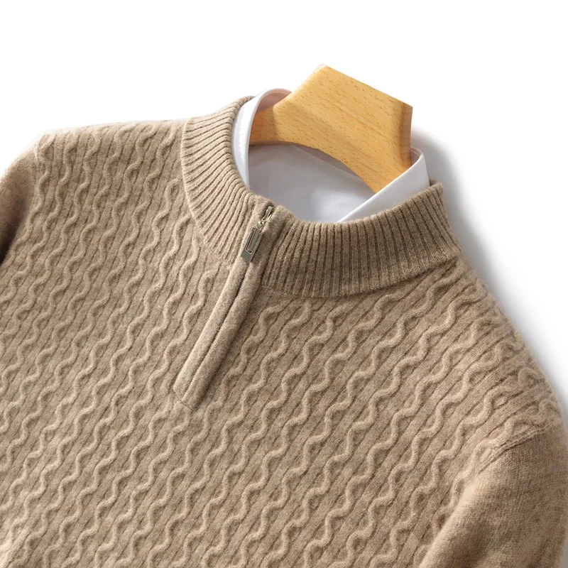 Pull Homme Levano En Cachemire À Demi Zip Avec Tricot Cable Léger Pour Superposer