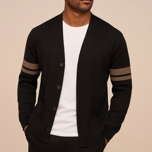 Cardigan Leonardi En Maille Pour Homme Amawinc Doux Et Respirant Avec Ourlet Côtelé Et Rayures Discrètes Sur Les Manches