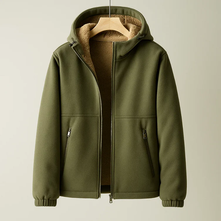 Veste À Capuche En Polaire Moro Pour Homme Avec Doublure En Cachemire Et Extérieur Structuré En Couleur Caramel