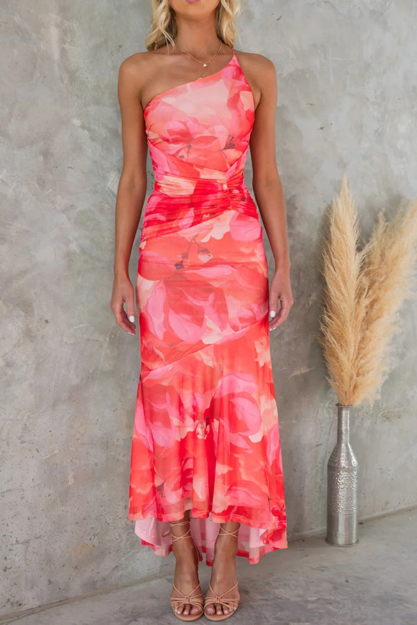 Robe Femme Amawinc Asymétrique À Une Épaule Coupe Ligne A Imprimé Floral Élégante Pour Été Jour Nuit