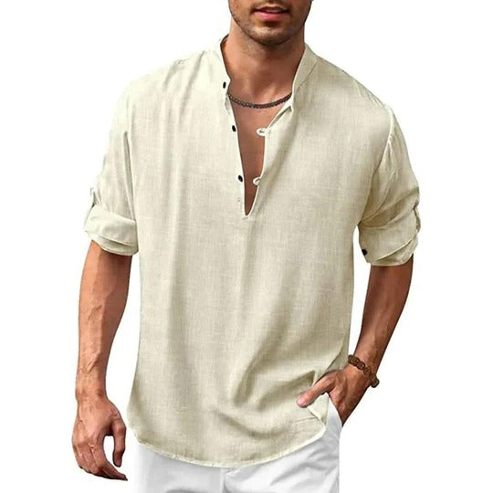 Amawinc Chemise Homme À Manches Longues Avec Col Moderne Aspect Lin Polyvalente Pour Décontracté Et Formelle