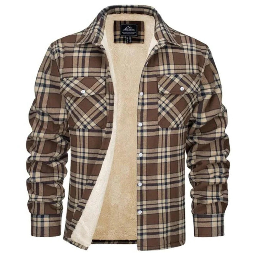 Chemise Homme À Carreaux Noir Et Blanc En Flanelle Doublée Polaire À Manches Longues Boutonnée Devant