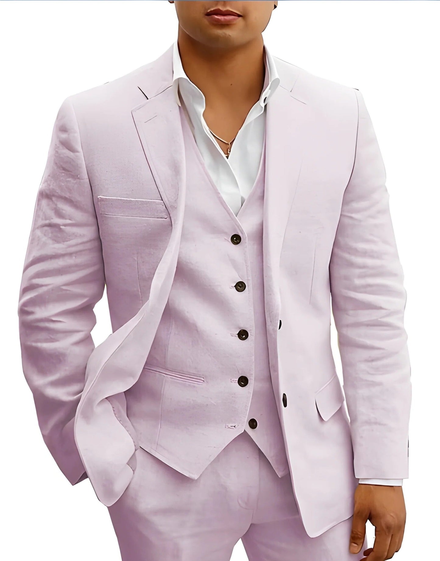 Costume Homme Trois Pièces Léger Été Pour Mariages Fêtes Plage Veste Gilet Pantalon