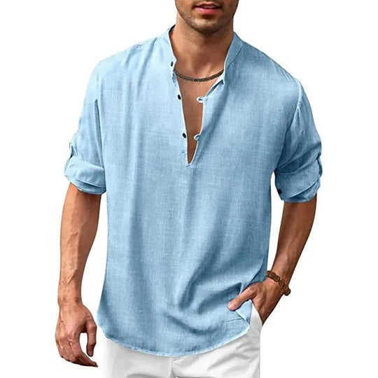 Amawinc Chemise Homme À Manches Longues Avec Col Moderne Aspect Lin Polyvalente Pour Décontracté Et Formelle