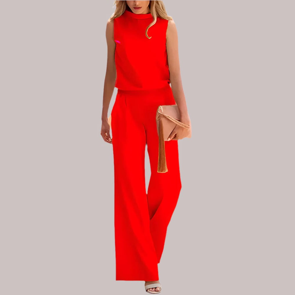 Combinaison Sans Manches Pour Femme À Silhouette Structurée Avec Ceinture Réglable Et Pantalon Large