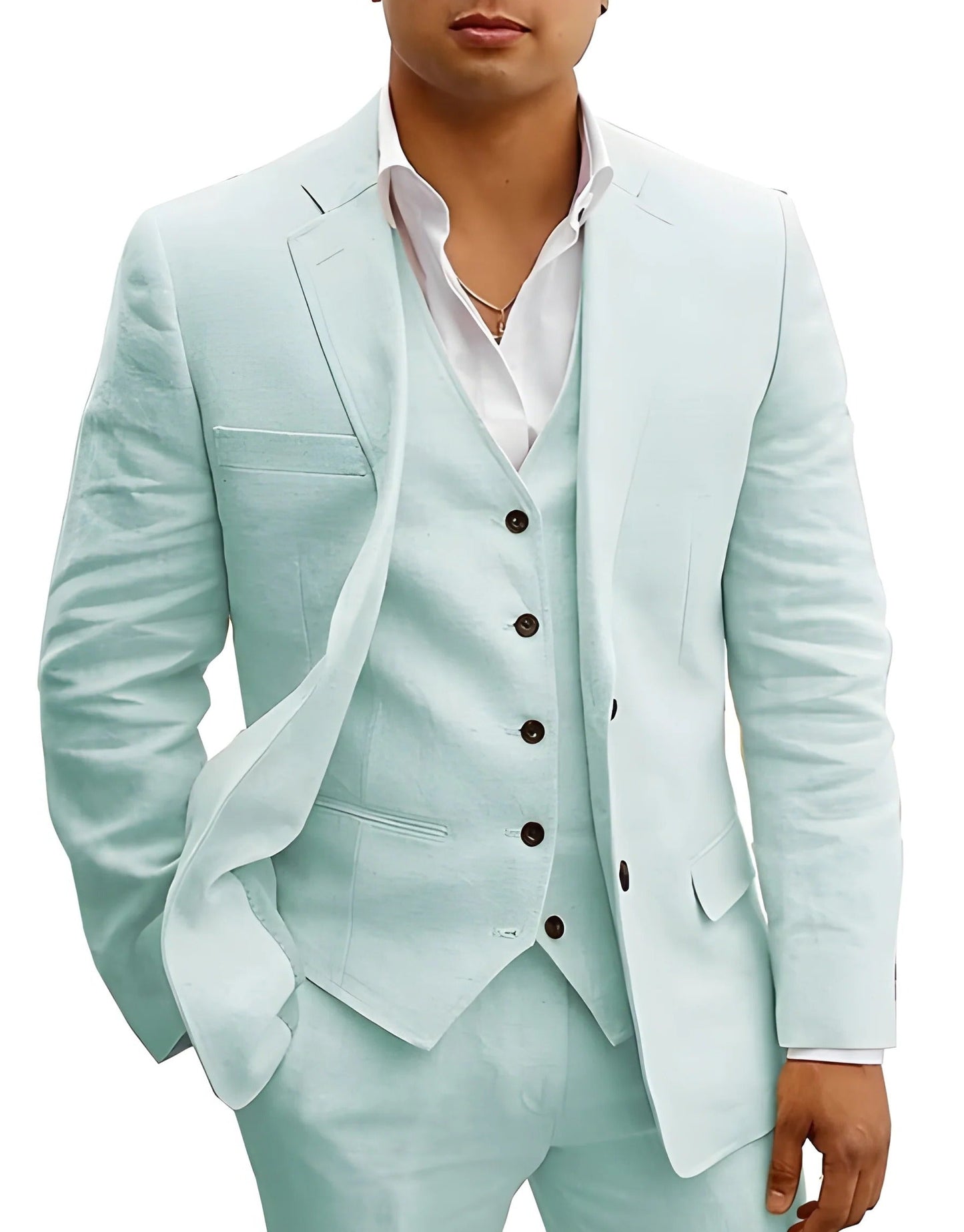 Costume Homme Trois Pièces Léger Été Pour Mariages Fêtes Plage Veste Gilet Pantalon