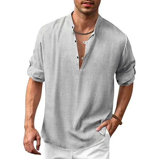 Amawinc Chemise Homme À Manches Longues Avec Col Moderne Aspect Lin Polyvalente Pour Décontracté Et Formelle