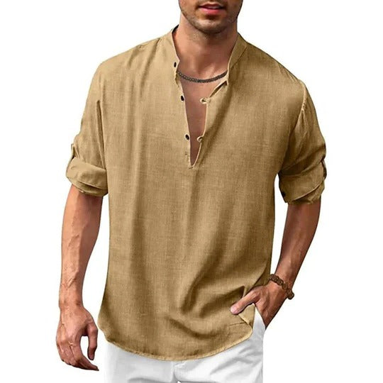 Amawinc Chemise Homme À Manches Longues Avec Col Moderne Aspect Lin Polyvalente Pour Décontracté Et Formelle