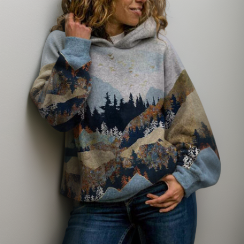 Damensweatshirt im Patchwork-Landschafts-Design