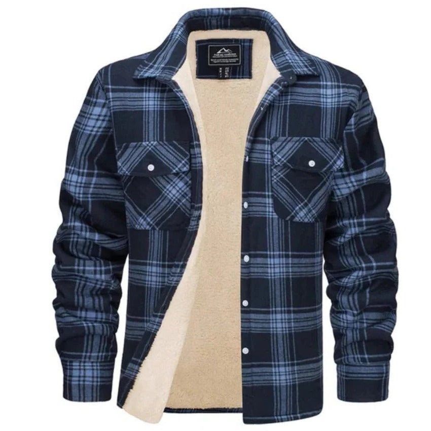 Chemise Homme À Carreaux Noir Et Blanc En Flanelle Doublée Polaire À Manches Longues Boutonnée Devant