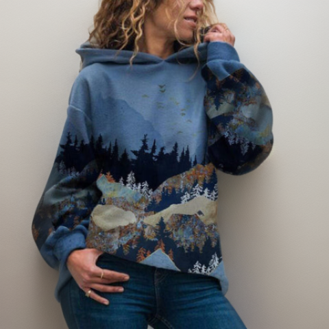 Damensweatshirt im Patchwork-Landschafts-Design