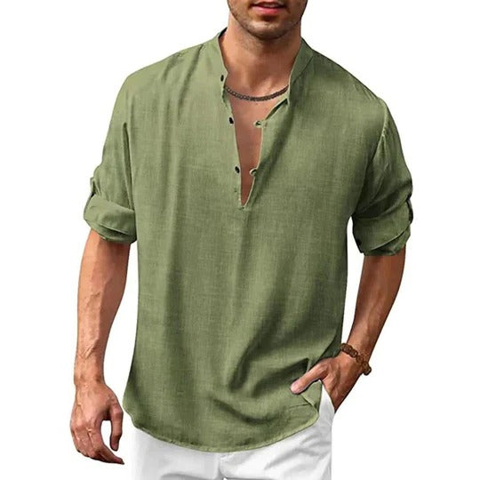 Amawinc Chemise Homme À Manches Longues Avec Col Moderne Aspect Lin Polyvalente Pour Décontracté Et Formelle
