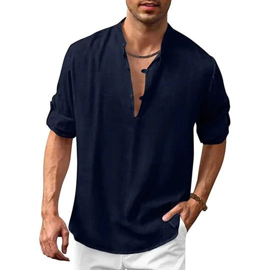 Amawinc Chemise Homme À Manches Longues Avec Col Moderne Aspect Lin Polyvalente Pour Décontracté Et Formelle