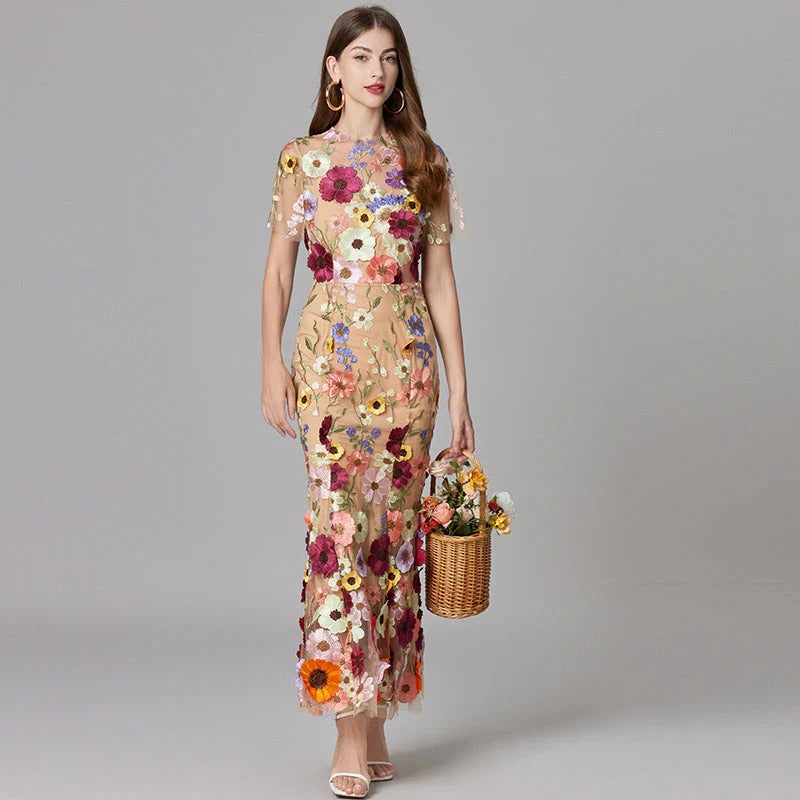 Robe Sans Manches Fleurie pour Femme Midi Élégante Idéale Mariages Réceptions Jardin