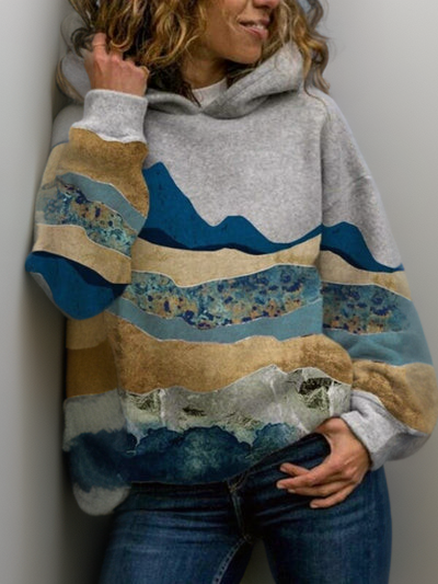 Damensweatshirt im Patchwork-Landschafts-Design