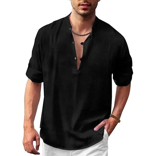 Amawinc Chemise Homme À Manches Longues Avec Col Moderne Aspect Lin Polyvalente Pour Décontracté Et Formelle