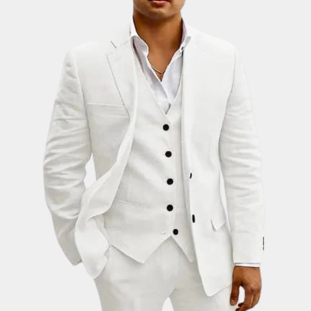 Costume Homme Trois Pièces Léger Été Pour Mariages Fêtes Plage Veste Gilet Pantalon