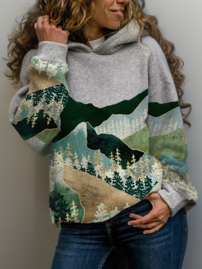 Damensweatshirt im Patchwork-Landschafts-Design
