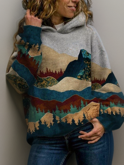 Damensweatshirt im Patchwork-Landschafts-Design