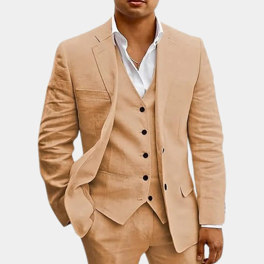Costume Homme Trois Pièces Léger Été Pour Mariages Fêtes Plage Veste Gilet Pantalon