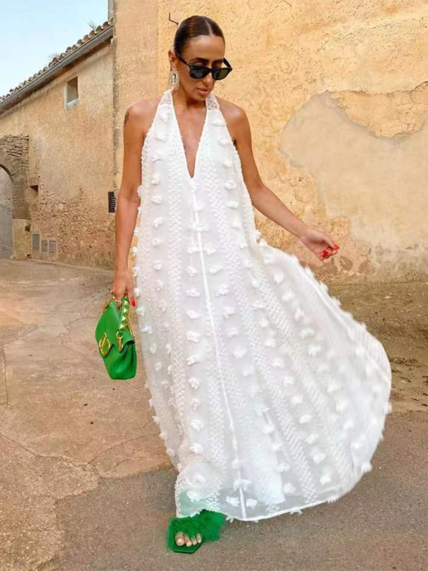 Robe Maxi Pour Femme Silhouette A Line Col Halterneck Avec Appliqués Floraux 3D Pour Occasions Formelles