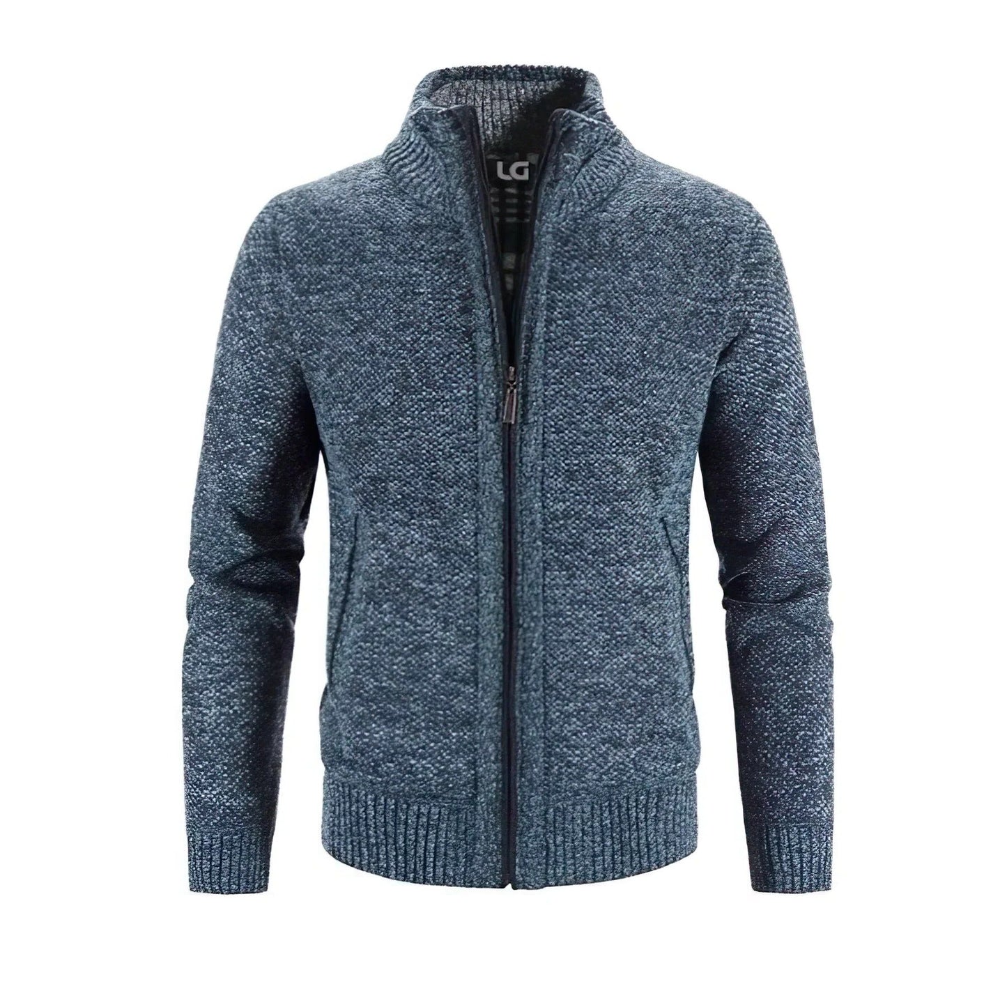 Cardigan Zip Homme Amawinc À Texture Tricot Confortable Et Coupe Structurée Avec Zip Intégral Pour Mobilité