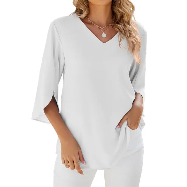 Damen Bluse mit V-Ausschnitt von Fudus – Elegant