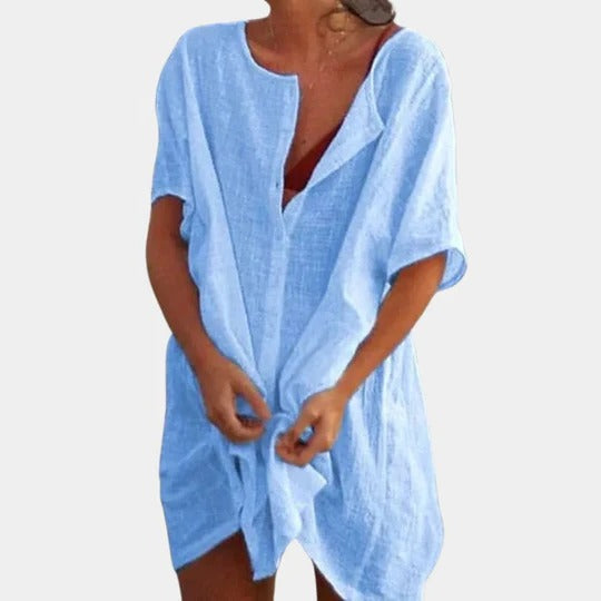 Robe D'Été Légère Pour Femmes Longueur Genou Avec Boutons Frontaux Par Amawinc Polyvalente