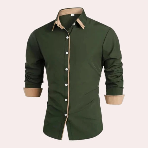 Chemise Homme Classique Amawinc À Manches Longues Avec Col Et Poignets Contrastés Pour Travail Et Tenue Quotidienne