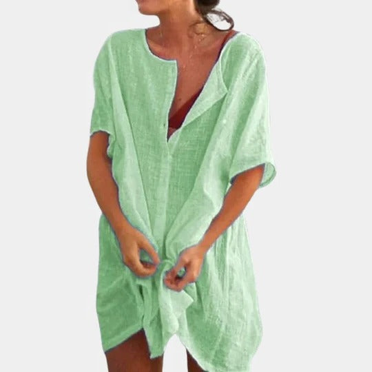 Robe D'Été Légère Pour Femmes Longueur Genou Avec Boutons Frontaux Par Amawinc Polyvalente